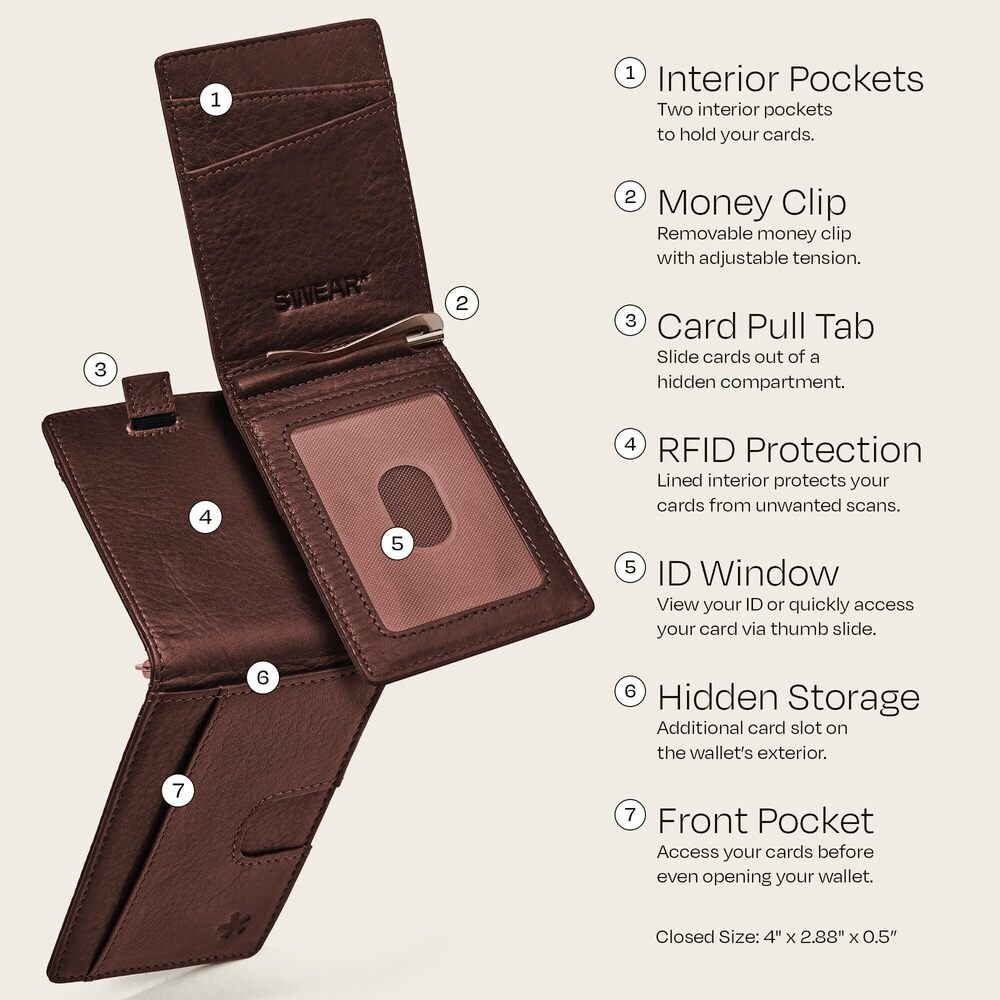 9831 Full Grain Leather Wallet with RFID Blocking & Money Clip - Minimalist - Picture 3 of 9